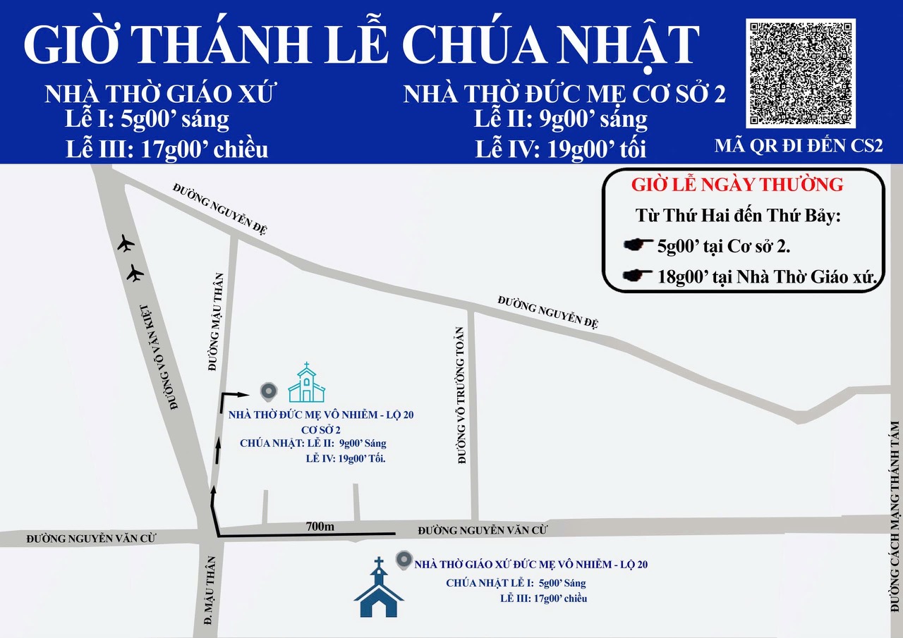 Giờ lễ Giáo xứ Đức Mẹ Vô Nhiễm - Lộ 20 (năm 2025)
